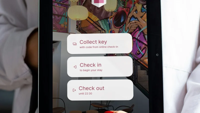 Hotel self-check-in kiosk application on a tablet