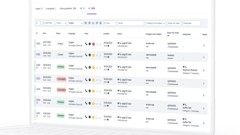Salita Connect interpretation assignment dashboard